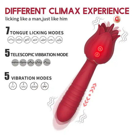 Bảng giá Dương vật giả 2 đầu rung thụt kèm lưỡi liếm hình bông hoa hồng chày rung massage giá tốt Bảng giá Dương vật giả 2 đầu rung thụt kèm lưỡi liếm hình bông hoa hồng chày rung massage giá tốt