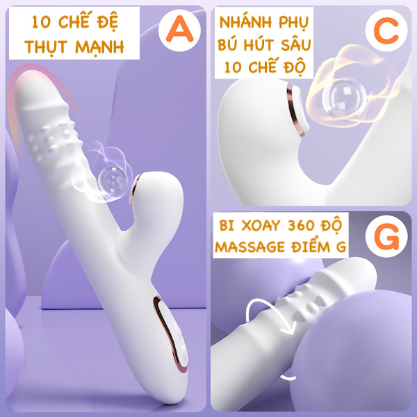  Kho sỉ Dương vật giả Ankni rung thụt hút màu trắng siêu mềm có bi xoay loại tốt